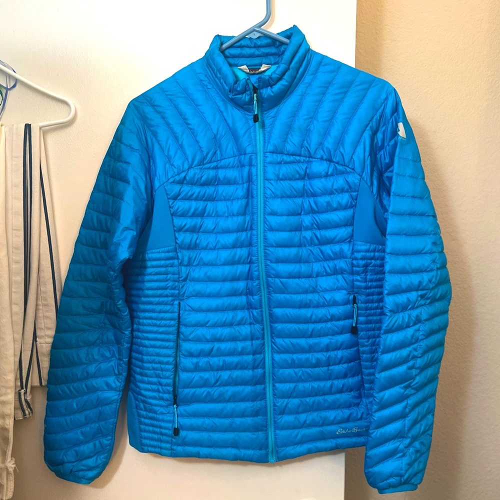 Eddie Bauer StormDown 800 Fill Packable First Ascent Jacket Turquoise Blue Sz L
